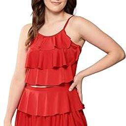 Womens Sports Wear Red Colour Solid Nylon Padded Swim Dress-(XS-XL)-(SW-W-SHM-AB-512-RED-38)-image-3