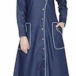 momin libas Navy Blue Denim Mobile Women Front open Abaya Burqa-picture-0