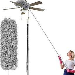 Kelursien Dusters for Cleaning - Feather Duster with Stainless Steel Extension Pole - 100 Inches Extra Long Telescopic Duster for Cleaning, Bendable Head for Blinds, Interior Roof, Ceiling Fan, Car-image-99