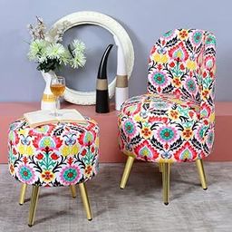 Rugsxerry Furniture Sitting Stool for Living Room, Mudda Puffy Wooden Stools, Footstool, Pouf for Office Home Decoration & Dressing Table Sofa Chair, Combo 18x18x32 Inch, White Flower-image-64