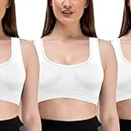 mysha Women's Nylon Soft Cotton Non Padded Non Wired Daily Workout Stretchable Sports Bra (Free Size, 28B to 34B) (Combo Pack of 3)-picture-0