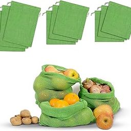 Fab Ellite Cotton Vegetable Bags Fridge Storage Bag Sabji Fruits Pouch Refrigerator Produce bags Clothe Muslin Reusable Washable with Drawstrings (Green, Pack of 12)-picture-27