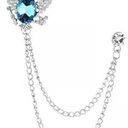 3xSuit Brooch with Chain Alloy Crown Rhinestone Brooches Badge for Coat Shirts Silver and Blue-image-34