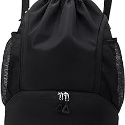 CALANDIS™ Drawstring Backpack Basketball Lightweight Waterproof with Shoes Compartment Black | Gym Bags | Fitness, Running & Yoga-image-96