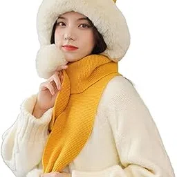 the dds store Winter Hat Scarf Set Knitted Winter Cap for Women Woolen Cap Attached with Mufflers for Girls & Ladies Stylish Soft Knitted Fleece Lined Pom-Pom Hat-picture-0