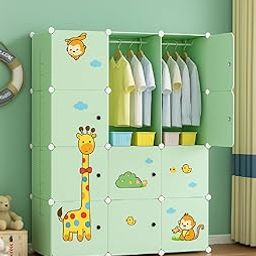 EXVITO 1 Door Kids Plastic Wardrobe for Clothes, Foldable Plastic Almirah for Clothe, Collapsible Wardrobe for Storage, Baby Cupboard for Clothes, Storage Rack for Kids (12-Green)-image-66