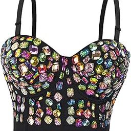 Rhinestone Beaded Corset Adjustable Straps Bling Corset for Party Nightclub|T-Shirt|Funny T-Shirt|Vintage T-Shirt|T-Shirt Tops|Cool T-Shirt-image-10