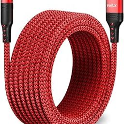 Verilux® 16.4ft TYPE C Charging Cable for iPhone 15 USB C 3.1 62W PD Charging Cable Data Cable Support 480Mbps Data Sync Extra Long Nylon Woven Charging Cable for iPhone 15, Phone, Tablet, PS5, Red-0