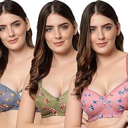 Women's Cotton Blend Lightly-Padded Wirefree Full Coverage T-Shirt Bra Pack of 3-picture-43