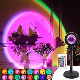 Sunset Lamp Projector 16 Color Led Light Desk Lamp Rainbow Night Light 360° Rotation Romantic Sunlight For Bedroom, Party, Photography With Remote (Sunset Lamp) - Acrylic-31