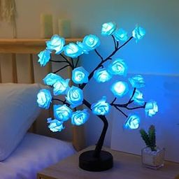 GLOWSERIE Blue Flower Rose Tree lamp Cute Room Decor for Bedroom Livingroom Birthday Mother's Day Valentine's Day Christmas Gifts for Mom Daughter Wife Girlfriend Sister-image-3
