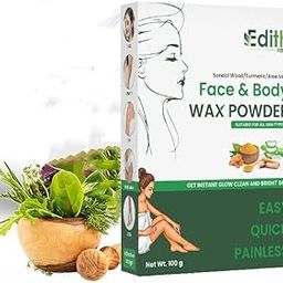 Edith Naturals Sandal Wood/Turmeric/Aloe Vera Face & Body Wax Powder, 100g, Easy, Quick, Painless-image-1