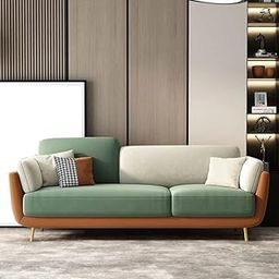 REEBON FURNITURE ART - Modern Luxury Velvet Contemperory Sofa Couch with Cushion Stylish Design Sofa for Your Living Room, Bedroom, Hallway, Office (Light Green-Beige, 3 Seater)-image-91