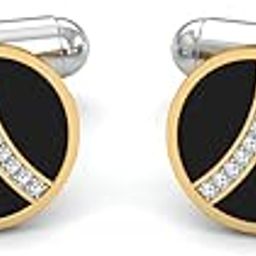 18K Yellow Gold Diamond Vertex Round Cufflinks for Men-image-7