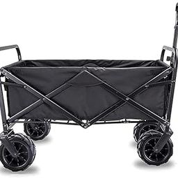 FEELING MALL Collapsible Folding Wagon, Outdoor Utility with Silent Universal Wheels, Cup Holders & Side Pockets, Adjustable Handle, for Camping, Garden, Sports, Picnic, Shopping, Black (Medium)-image-19