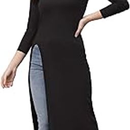 rigo Black Front Slit Maxi Top for Women-picture-17