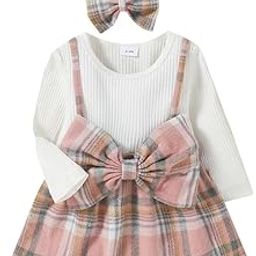 Girl's White Checkered Full-Sleeve Knee-Length Casual Dress With Headband-image-93