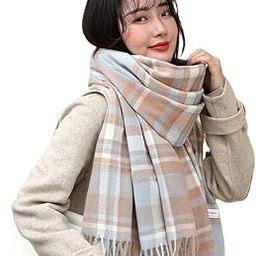 Winter Grey & Off White Warm Stoles Shawls Long Checked Scarves Woolen Women Casual Scarf Soft Wrap for Casual Formal Occassions- 200CM*70CM-image-2
