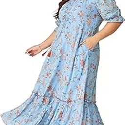 Women's V Neck Flared Sleeve Floral Wrap Maxi Dress-image-51