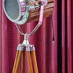 Falcon Traders Wooden Search Light Floor lamp wth Wooden Tripod, Brown Nickel Finish-image-42