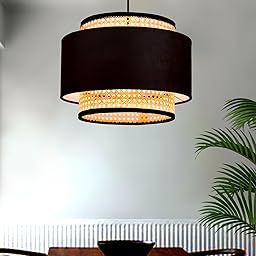 Homesake® Bamboo Hanging Cane Fabric lamp for Home Decoration Rattan Webbing Pendant lamp, Ceiling Light for Home, Natural, Off-White (Black)-image-46