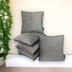 Zikrak Decorative Velvet Cushion Cover Set| for Home Decor |Golden Stripes V Design, Set of (3, Grey, 28 X 28 INCH (70 X 70 CM)-image-39