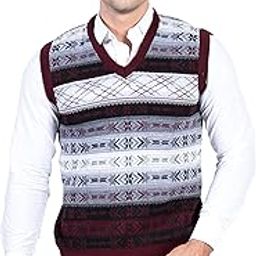 Men Woolen V-Neck Printed Design Sleeveless Pullover Heavy Rainbow Fabric Winter Wear Pure Wool Sweater for Men Fully Warm Pullover Free Sizes-image-63