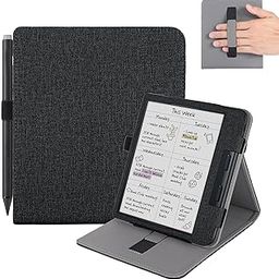 Vakarey for Kobo Libra Colour Case with Pen Holder,Sleep Cover for Kobo Libra 2 Case with Hand Strap,Black-picture-10