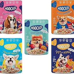 PETS EMPIRE Moochie Wet Dog Food Combo, Grain Free Gavy Meal, No Artificial Flavours, High Protein Dogs Gravy Foods, Non-Vegetarian Pet Meals, All Flavour Mix for Dogs, Puppy (85g X 5)-1