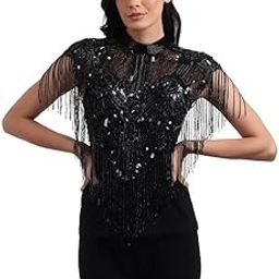 Women's Net Hand Bead Embroidery Designer Short Cape Poncho C7-16 (Free Size, Black Black)-picture-45