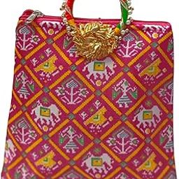 RUWAZA ART CREATIONS Women's silk Rajasthani Trendy Patola Print Bag Potli Bags for Return Gifts for Ladies Mehndi, Haldi, |Wedding,|Sangeet, |Engagement, |gift box|-image-10