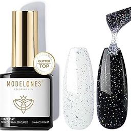 modelones Glitter Gel Top Coat, Iridescent Silver Mix Glitter Gel Polish from BELLE GAGA No Wipe Top Coat Glossy Sparkly Finish Long Lasting Soak Off Rainbow Shimmer Glitter Gel Nail Polish Nail Art Gift, 10ml-image-49