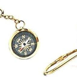 Combo Set of Brass Metal Magnetic Direction Compass Gold Keychain and Brass Sand Timer Hourglass Keychain Pure Brass Magnet Compass Key Chain Gift items By Venus mart-image-53