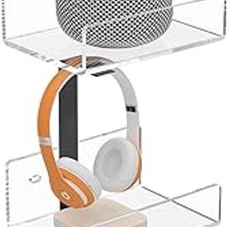 Plexify Wall-Mounted Acrylic Shelf with Headphone Holder | 2-Tier Floating Storage Rack for Speakers, Smart Devices, Gaming Accessories & More | Clear Organizer with Mounting Hardware-image-20