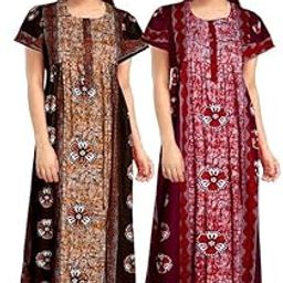 Women’s Cotton Maxi Night Gown – Pack of 2 Long Nighty Dresses & Stylish Buttons, Super Soft, Free Size Sleepwear-image-5