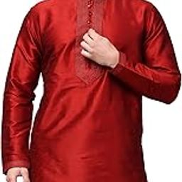 Men's Silk Blend Embroidered Kurta-image-81