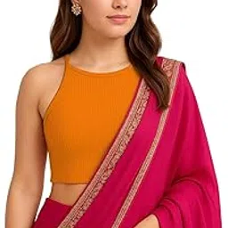 the blazze Readymade Fitted Saree Blouse for Women Sleeveless Square Round U Neck Regular fit Stretchable Pullon Ribbed Tank Crop Top NB5-picture-26