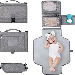 Baby Portable Diaper Changing Pad, Waterproof Detachable Travel Changing Pad with Shoulder Strap and Wipes Pocket, Diaper Changer Travel Bag, Grey-picture-17