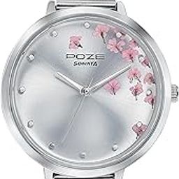 Poze Analog Quartz Silver + Pink Flower Dial Watch for Women-picture-29
