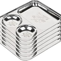 KC Stainless Steel Laser Partition Plate 3 in1 | Bhojan Thali | Dinner Plate Set of 6-27