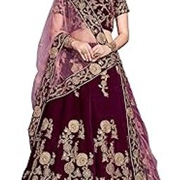 Women's Velvet Semi stitched Lehenga Choli (7204-Purple_Purple_Free Size)-image-85