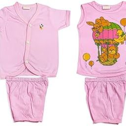 FELIX GO LUCKY Baby Cotton Hosiery Clothing Set - 2 Shirts & 2 Pants for 0-6 Months - Soft, Breathable, Trendy Infant Outfit - BC24 Pink-6