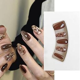 S.A.V.I Long Almond Cat Eye Brown Press-On Nails | 30 Reusable Pieces with Leopard Print Design | Includes Nail Glue & Adhesive Tabs for Salon-Look Manicure at Home-34