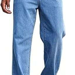Men's Casual Loose-Fit Jeans - Cotton Blend, Denim in Solid Color, Seasons-image-25