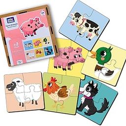 Mini Leaves 4 Pieces Wooden Puzzles for Kids Toys for 2-5 Years Boy, Farm Animals Set of 6, Educational Jigsaw Toys for 2+ Year Old Boy, Safe with No Sharp Edges, Vivid and Colorful Print-19