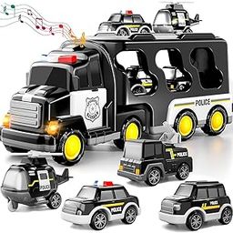 Kidology 5-in-1 Friction-Powered Police Truck Toy Set with Music – Montessori Educational Transport Carrier Vehicle Toy for Boys & Girls, Fun Birthday Gift for Kids Ages 3+-30