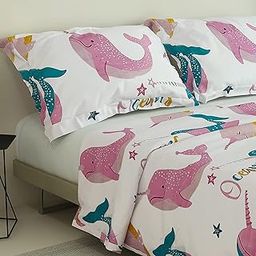 KNIT VIBES Queen Size Kids Bedsheet Ocean/Dolfin Cartoon Design Bedsheet for Double Kids Room, 90x100 Inches Size with 2 XL Size Pillow Covers, Sky Blue Color-image-59