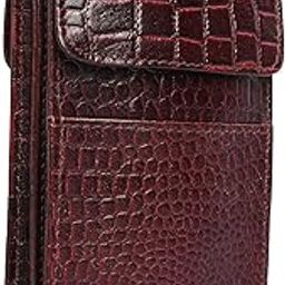 Maroon Croc-Textured Leather Mobile Pouch Sling Bag for Men-image-1