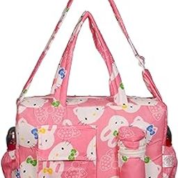 Wearilio Newborn Baby Multipurpose Polyester Diaper/Mother Bag with Holder Diaper Changing Multi Compartment (Colors and Design May Wary). (Basic Pink)-image-74