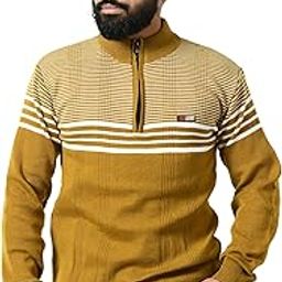 Men High Neck Zipper Full Sleeve Woolen Striped Sweater for Winter (Men Zipper EMD 426)-image-96